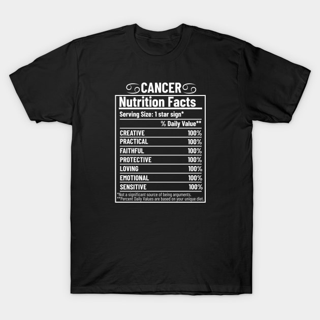 Cancer Nutrition Facts Label T-Shirt by HobbyAndArt